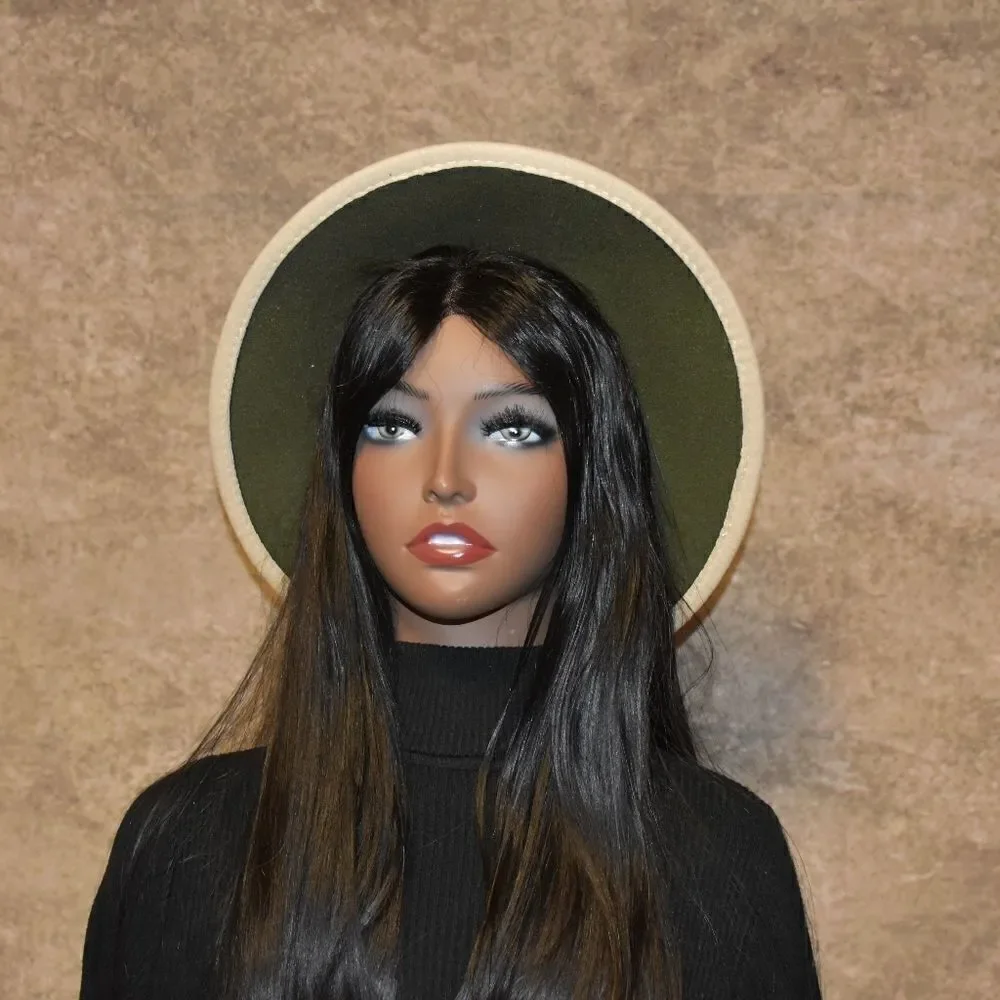 Cream with Olive green Base Fedora Hat